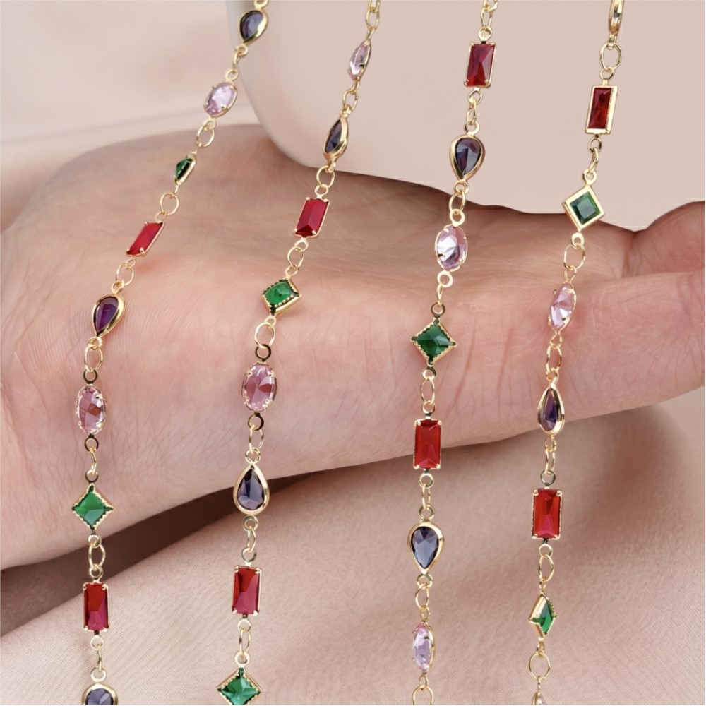 Vintage Fashion Accessories - 1meter Colorful Crystal Chain for Jewelry