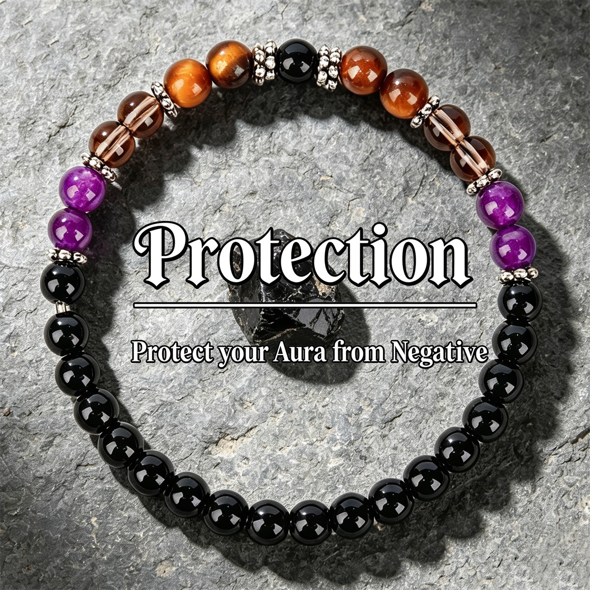 Vintage Fashion Meaning - 1pc Amethyst& Black Agate Protection Elastic