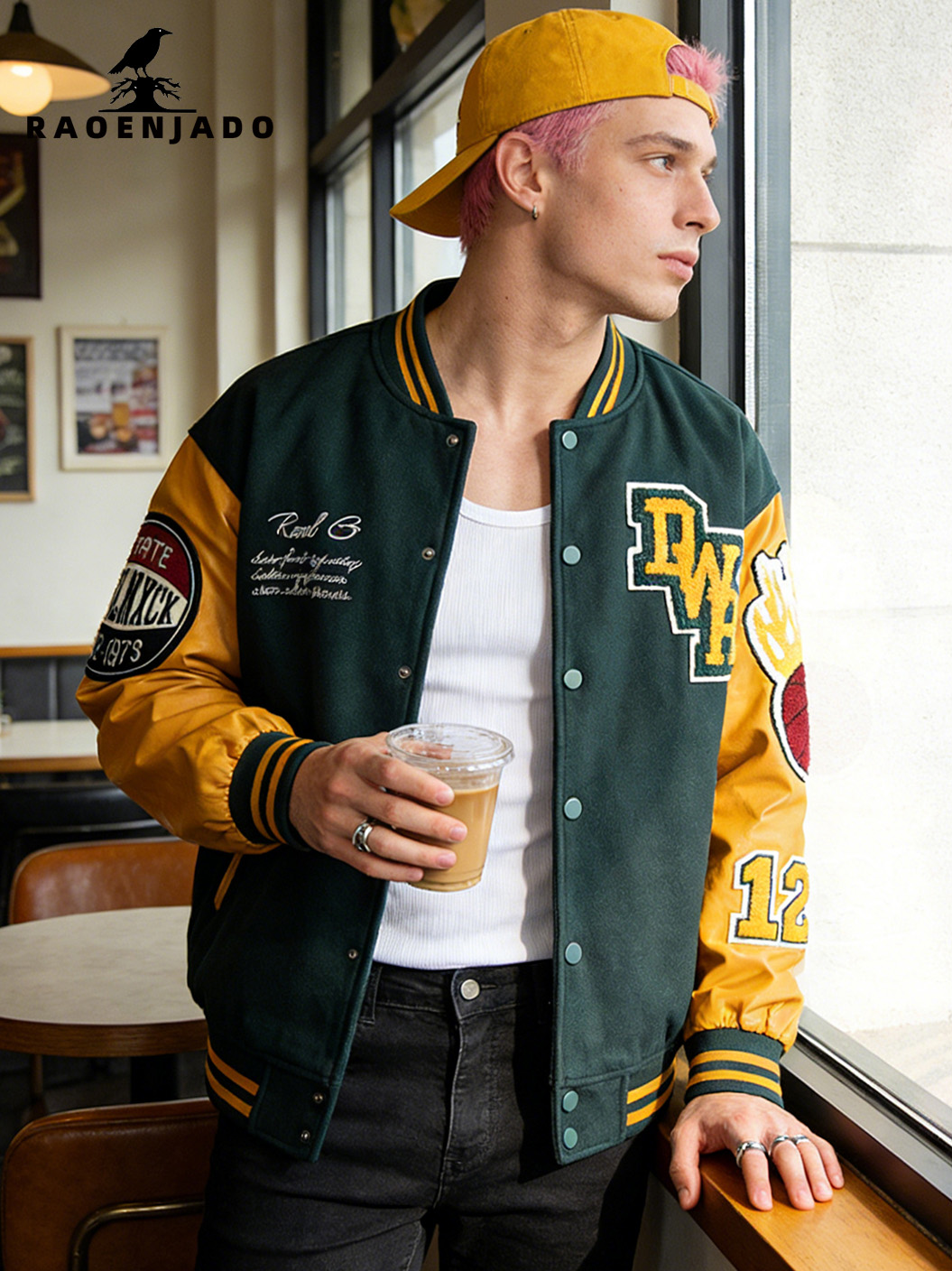 Varsity Jacket Wool - Men's Bomber Jacket Faux Leather Sleeves