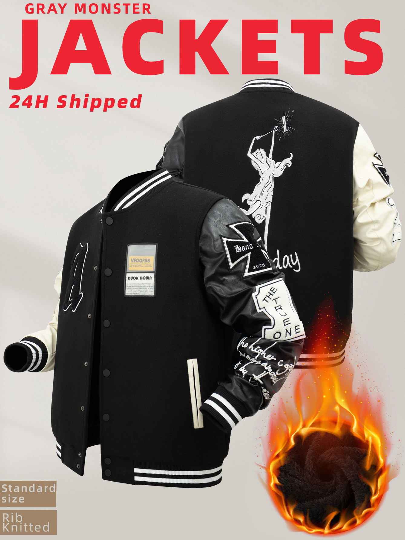 Men's Plush Inner Bomber Jacke – обзор и цена Varsity Jacket Wool