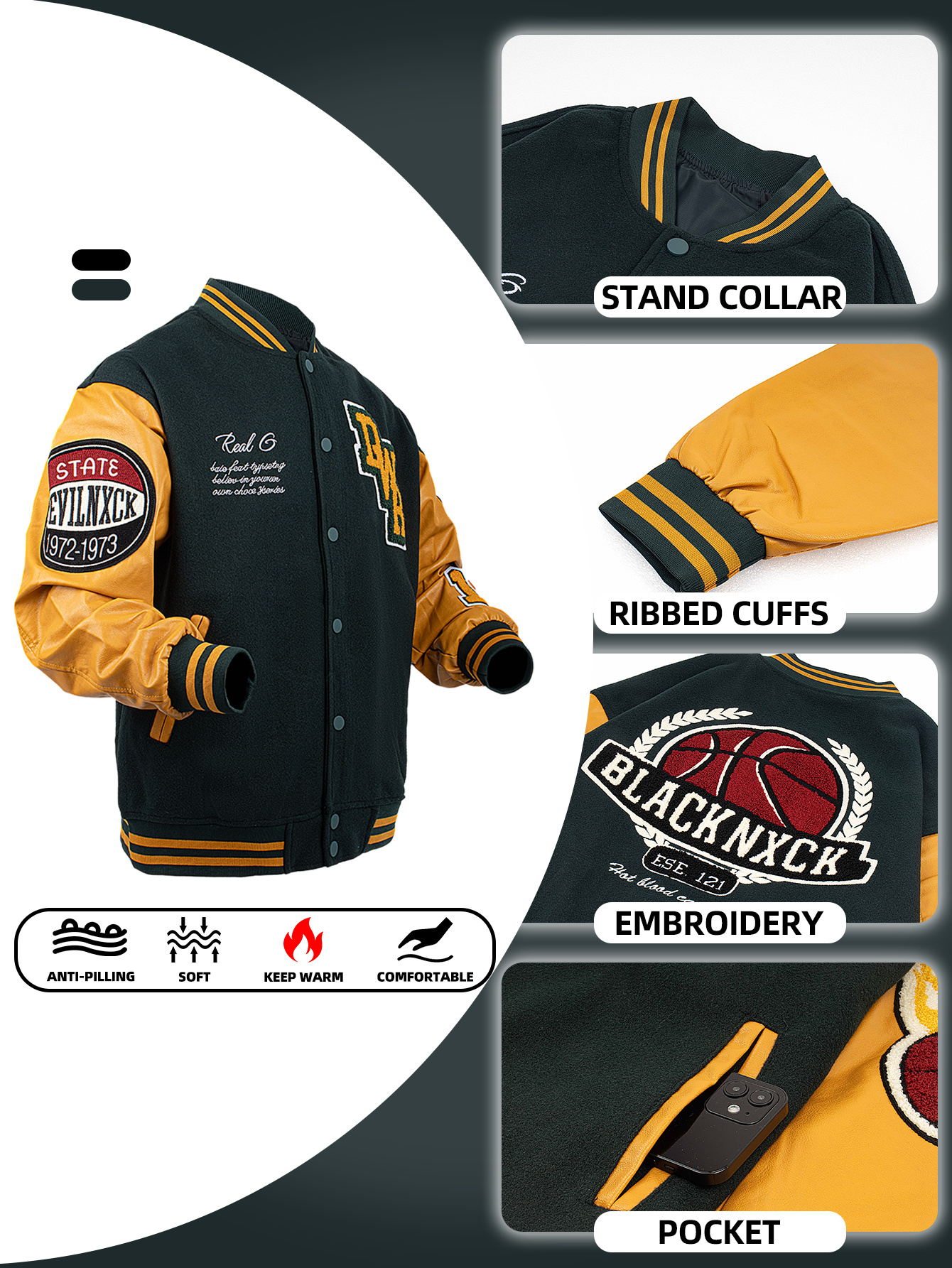 Men's Bomber Jacket Faux Leath – обзор и цена Varsity Jacket Wool